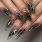 24Pcs Medium Almond Press on Nails French Tip Fake Nails with Brown Leopard Gold Line Design Glossy Reusable False Nail Artificial Acrylic Nails Press ons Holiday Stick on Nails for Women DIY Manicure