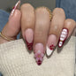French Tip Press on Nails Medium Almond Fake Nails Brown Fall Nails Press Ons Brown Flower False Nails with Gold Rhinestones Design Glossy Glue on Nail Acrylic Stick on Nail for Women Set 24Pcs