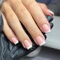24pcs Short Square Press on Nails French Tip Fake Nails White Flower with Star Design Glitter False Nails Luxury Nail Charms Crafts White Stripes Glue on Nails for Women Manicure Tips