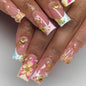 24Pcs Nail Press ons, Medium Press On Nails Almond Nude Pink Fake Nails with Cat's Eye Glossy High-end Design, Acrylic Artificial False Stick On Nails for Women Girls