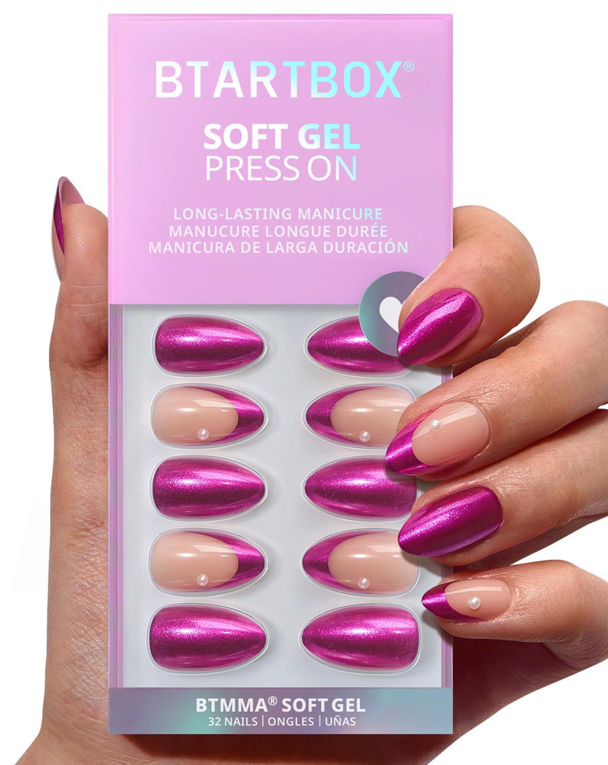 BTArtbox Halloween Press On Nails, French Tip Almond Nails, 32 Pcs Full Kit