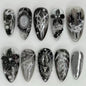 French Tip Press on Nails Almond Medium Fake Nails with Cat Eye Stars Designs Nails Press ons Gold Nude Glue on Nails Natural Artificial Nails Cute Stick on Nails for Women 24Pcs