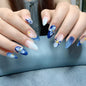 French Tip Press on Nails Medium Almond Fake Nails Brown Fall Nails Press Ons Brown Flower False Nails with Gold Rhinestones Design Glossy Glue on Nail Acrylic Stick on Nail for Women Set 24Pcs