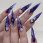 Long Press on Nails Almond Fake Nails Purple French Artificial Nail with 3D Flowers Designs Glitter Summer and Fall Cute Stick on Nail for Women 24pcs