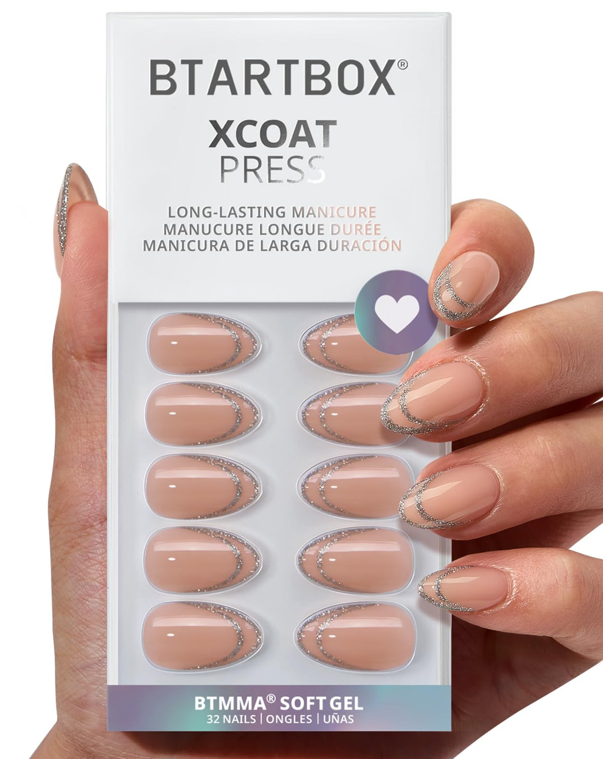 BTArtbox Halloween Press On Nails, French Tip Almond Nails, 32 Pcs Full Kit