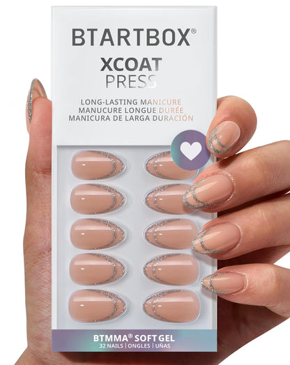 BTArtbox Halloween Press On Nails, French Tip Almond Nails, 32 Pcs Full Kit