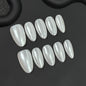 Handmade Press on Nails Short Almond Nude Polka Dot Glossy Reusable Fake Nails, Minimalist Beige Acrylic Press on Nails with White Dot Design for Women Girls 10 PCS(M)