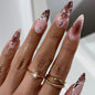 Medium Press On Nails Almond Fake Nails French Tip Nails Press Ons With Leopard Print Designs 3D Bow False Nails Artificial Acrylic Glue On Nail Glossy Stick On Nail For Women Girls