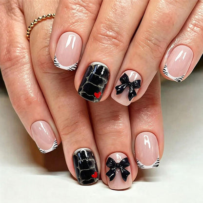 Leopard Press on Nails Medium Square Glossy Black Fake Nails