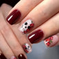 CurvLife Short Square Burgundy Press On Nails, Fall Dark red