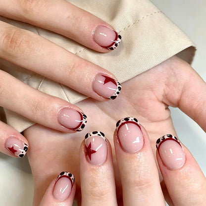 Leopard Press on Nails Medium Square Glossy Black Fake Nails