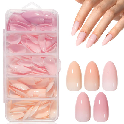 AILLSA Press on Nails Medium Almond Nude Pink Nail Tips 5 Colors 140 PCS
