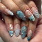 Spring Press On Nails French Fake Nails Medium Almond False Nails With Flower Pearl Designs Acrylic Nail Press Ons Full Cover Glue On Nails Glossy Stick On Nails For Women Manicure 24Pcs