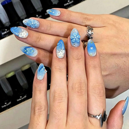 French Tip Press on Nails Almond Medium Fake Nails with Cat Eye Stars Designs Nails Press ons Gold Nude Glue on Nails Natural Artificial Nails Cute Stick on Nails for Women 24Pcs