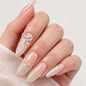 24PCS French Tip Press On Nails, Glossy Nude Square, Silver Edge
