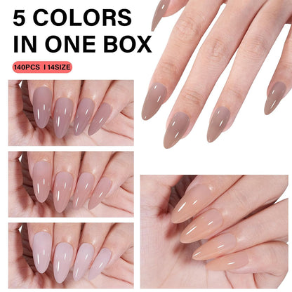 AILLSA Press on Nails Medium Almond Nude Pink Nail Tips 5 Colors 140 PCS
