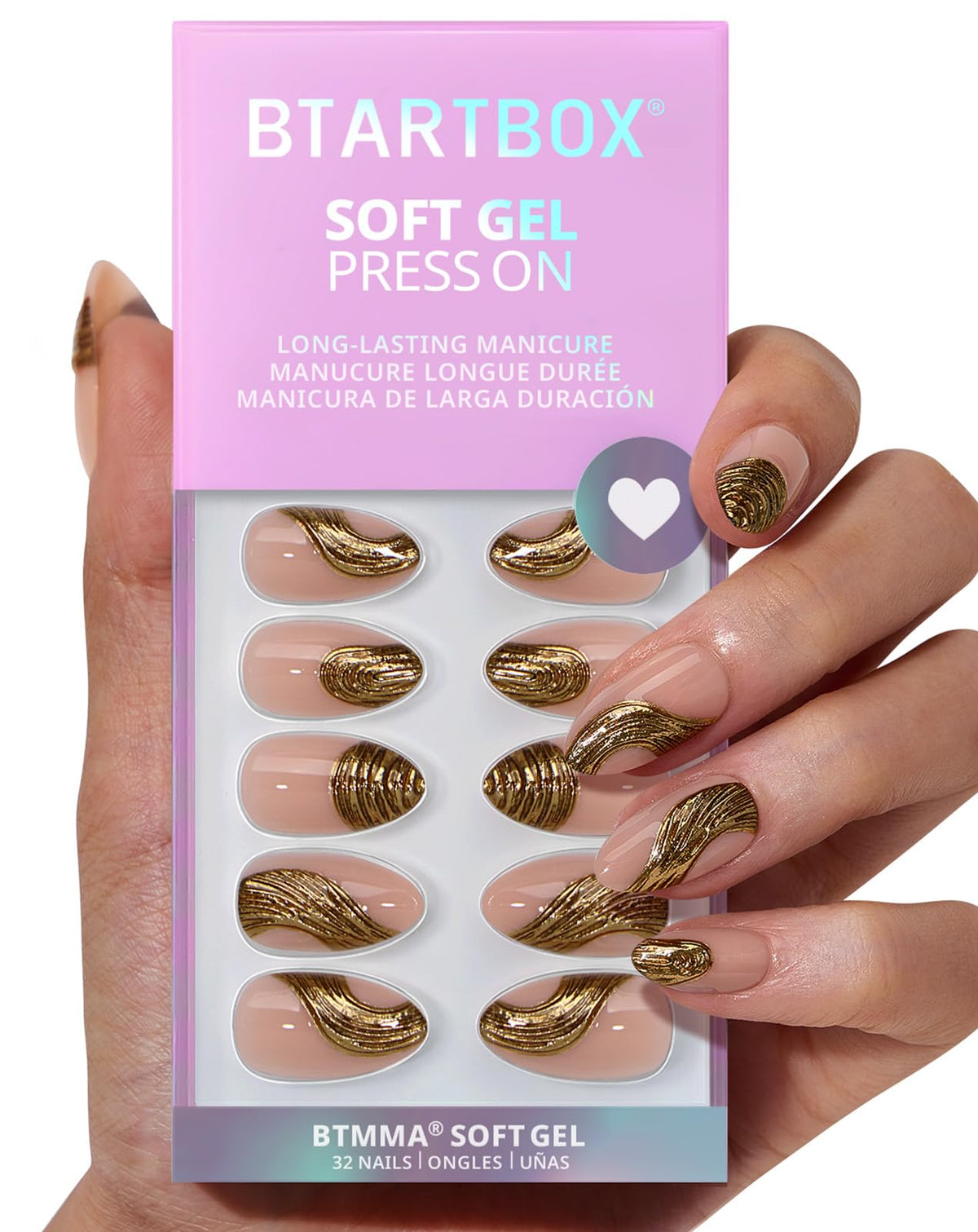 BTArtbox Halloween Press On Nails, French Tip Almond Nails, 32 Pcs Full Kit