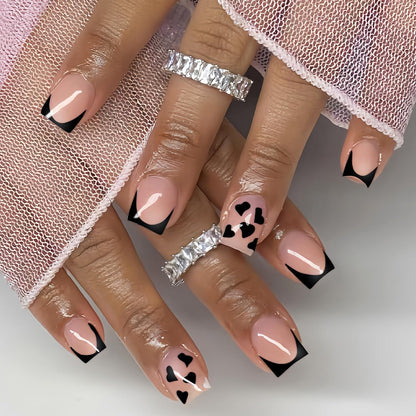 CTTHNBD Press on Nails Square, Medium, Black French Tip Fake Nails