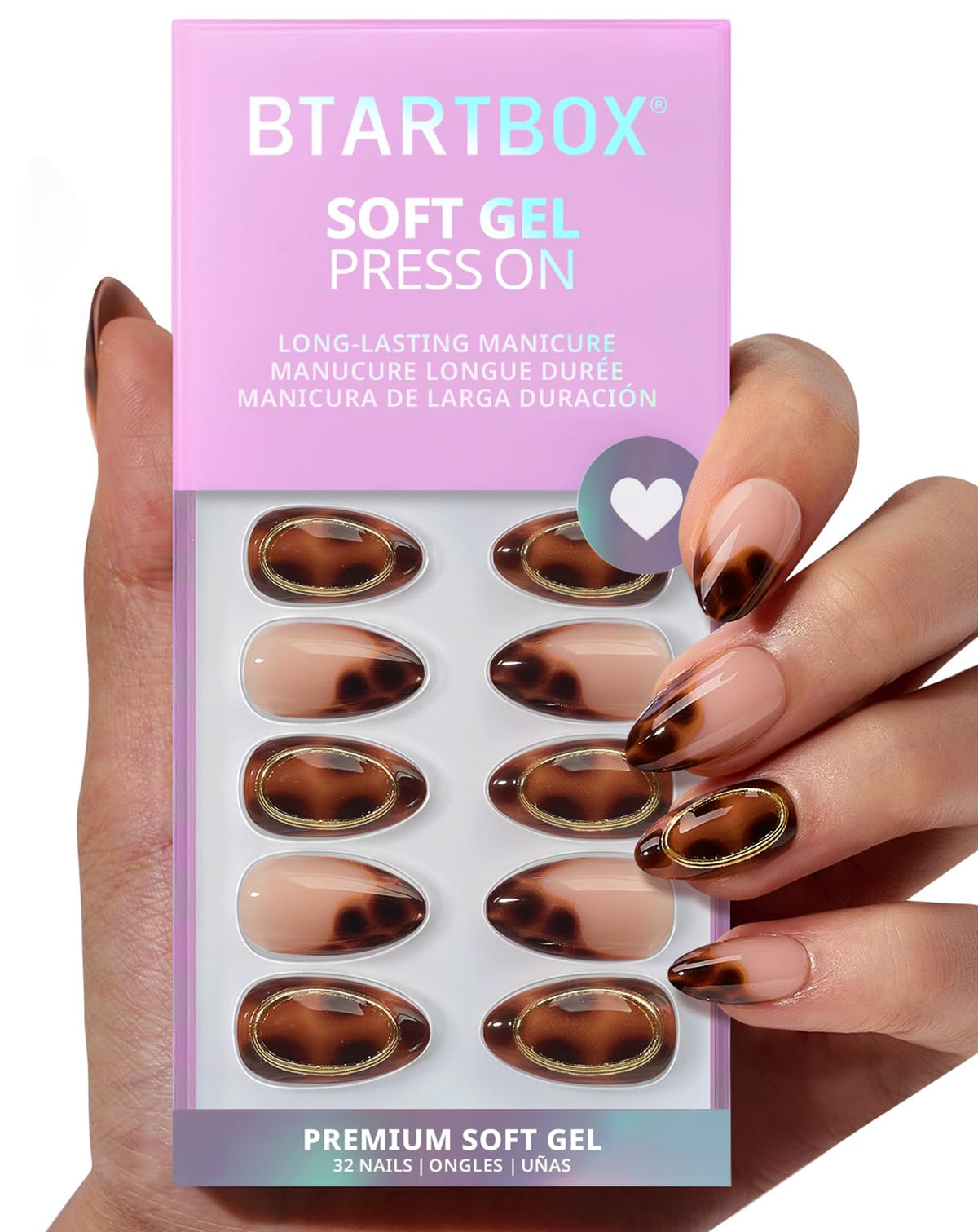 BTArtbox Halloween Press On Nails, French Tip Almond Nails, 32 Pcs Full Kit