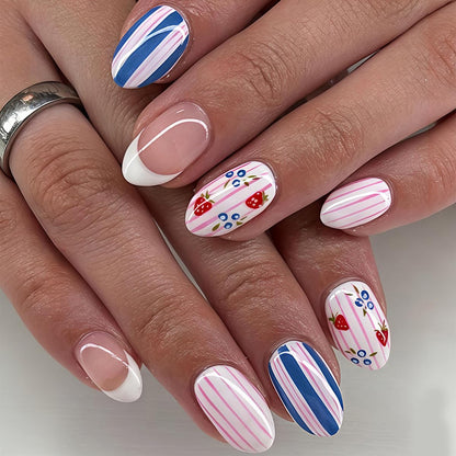 Medium Almond Press On Nails - Polka Dot & Cherry
