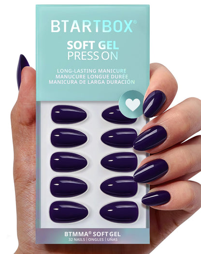 BTArtbox Press On Nails, Short Oval Dark Red Fake Nails, 32Pcs Full Kit