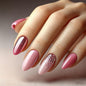 French Tip Press on Nails Almond Medium Fake Nails with Cat Eye Stars Designs Nails Press ons Gold Nude Glue on Nails Natural Artificial Nails Cute Stick on Nails for Women 24Pcs