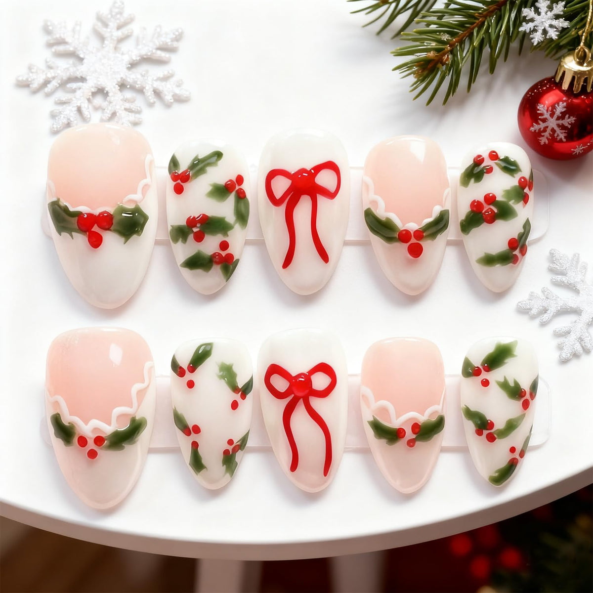 30Pcs Pink Press on Nails Medium Almond Fake Nails with 3D Flowers Pearl Designs Gold Flower False Nails Pink Gradient Acrylic Nail Tips Peach Blossoms Full Cover Stick on Nails for Women