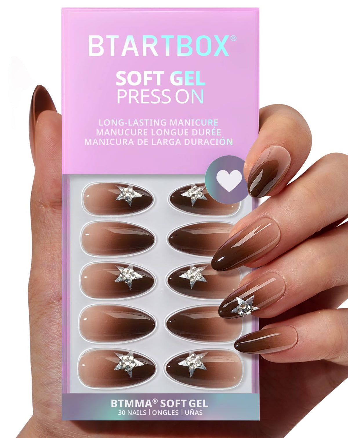 BTArtbox Halloween Press On Nails, French Tip Almond Nails, 32 Pcs Full Kit