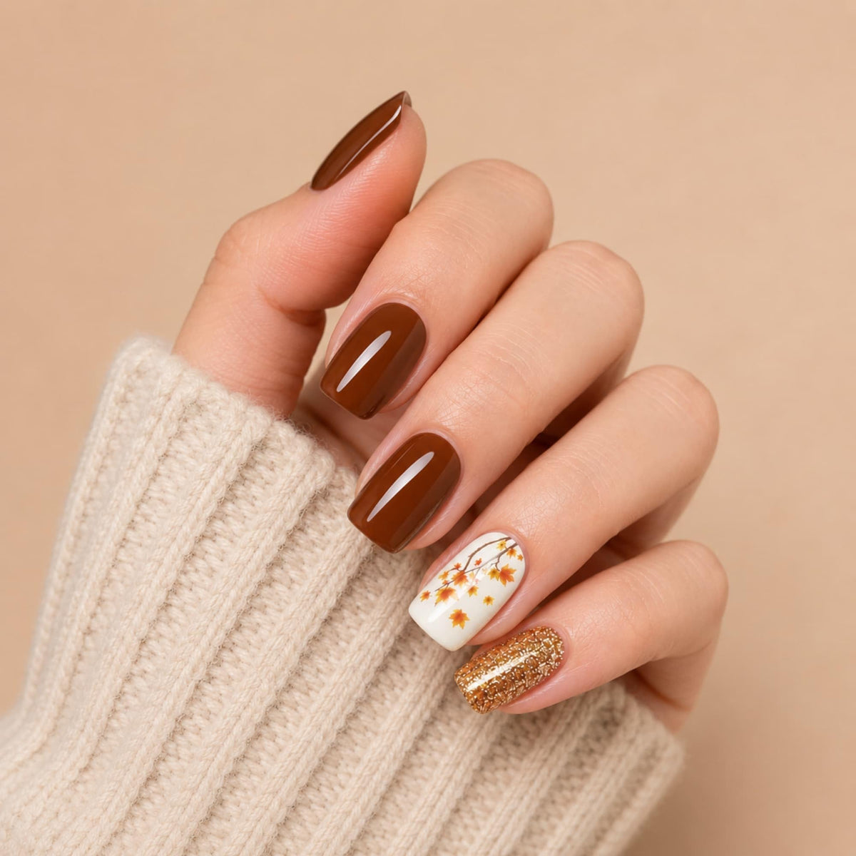 24PCS French Tip Press On Nails, Glossy Nude Square, Silver Edge