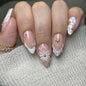 30Pcs Pink Press on Nails Medium Almond Fake Nails with 3D Flowers Pearl Designs Gold Flower False Nails Pink Gradient Acrylic Nail Tips Peach Blossoms Full Cover Stick on Nails for Women