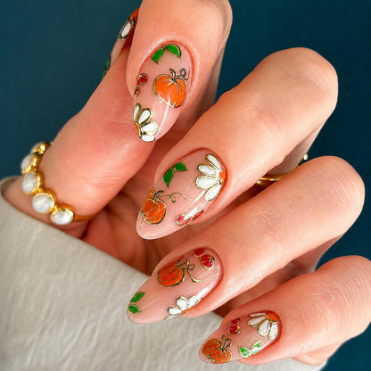 Fall Press on Nails Medium Almond, French Tip & Leopard Print