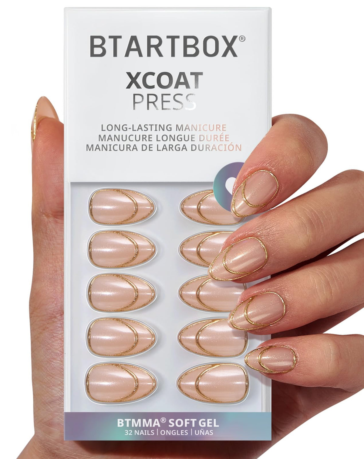 BTArtbox Halloween Press On Nails, French Tip Almond Nails, 32 Pcs Full Kit
