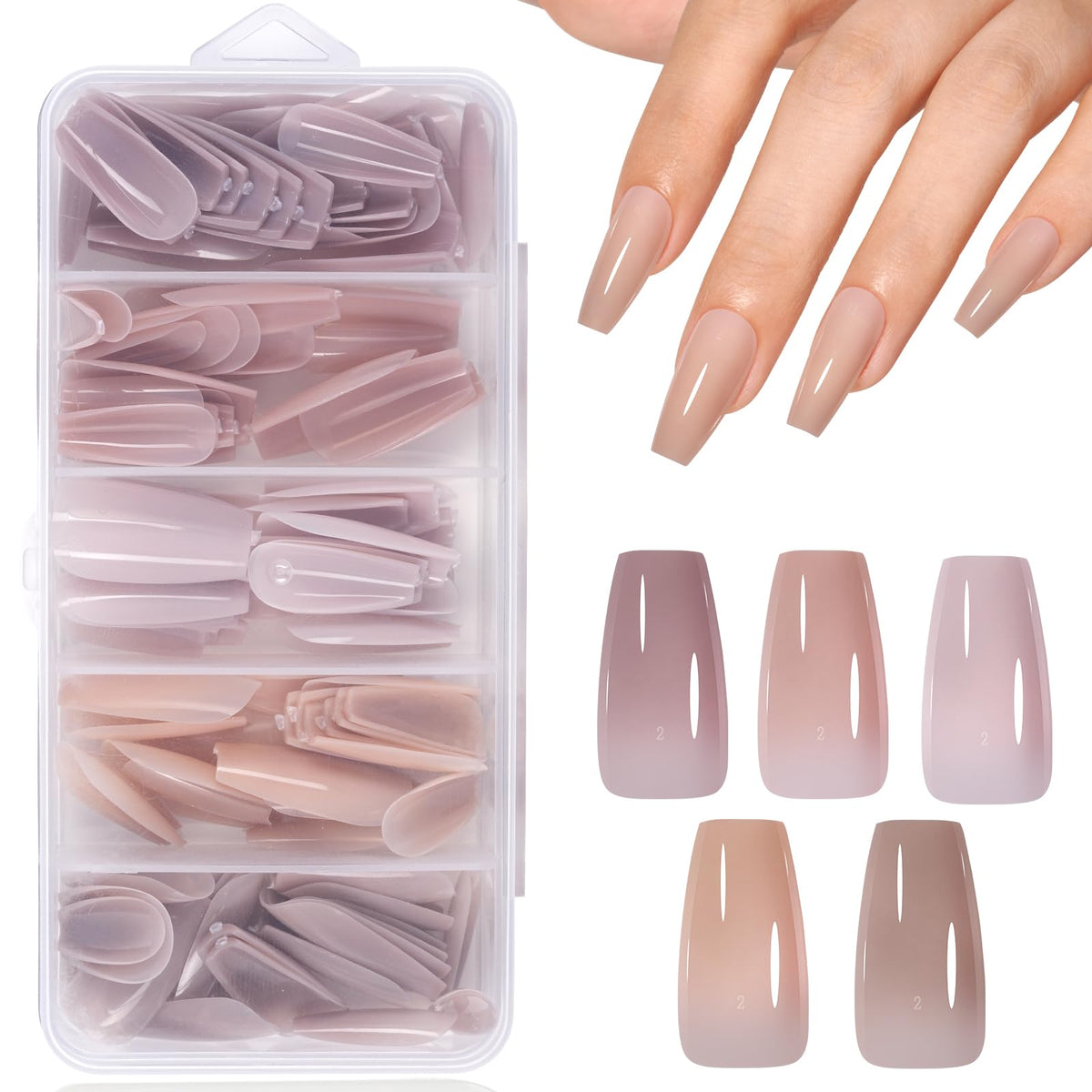 AILLSA Press on Nails Medium Almond Nude Pink Nail Tips 5 Colors 140 PCS