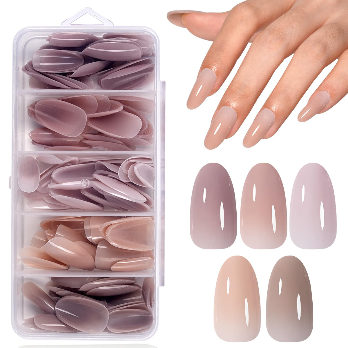 AILLSA Press on Nails Medium Almond Nude Pink Nail Tips 5 Colors 140 PCS