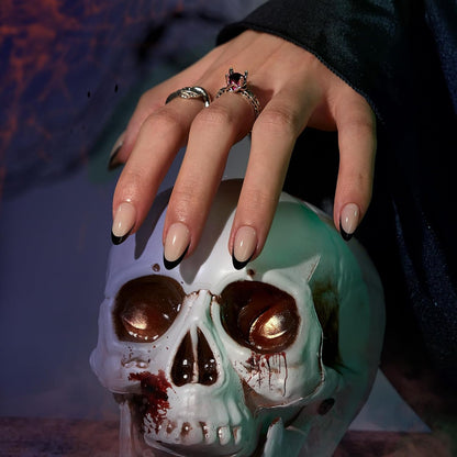 BTArtbox Halloween Press On Nails, French Tip Almond Nails, 32 Pcs Full Kit