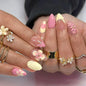 Short Press On Almond Fake Nails - Flower Acrylic Fall Nails Press Ons Full Cover Glue On Cute False Floral Stick On Nails for Women - 30 Pcs