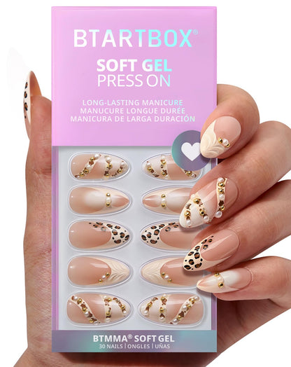 BTArtbox Halloween Press On Nails, French Tip Almond Nails, 32 Pcs Full Kit