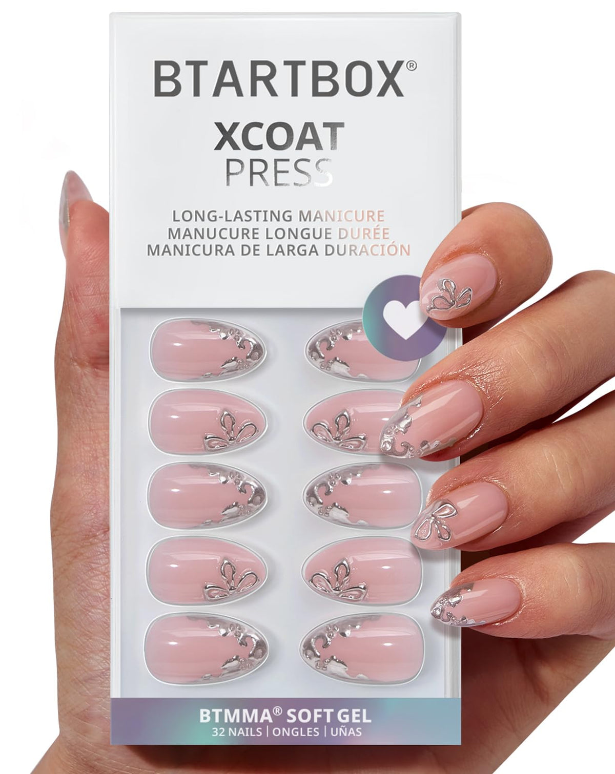 BTArtbox Halloween Press On Nails, French Tip Almond Nails, 32 Pcs Full Kit