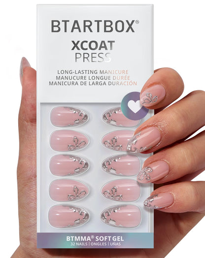BTArtbox Halloween Press On Nails, French Tip Almond Nails, 32 Pcs Full Kit