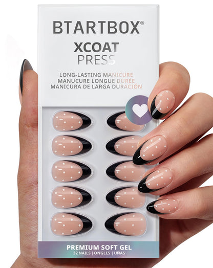 BTArtbox Halloween Press On Nails, French Tip Almond Nails, 32 Pcs Full Kit