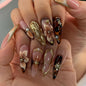 Long Press on Nails Almond Fake Nails Purple French Artificial Nail with 3D Flowers Designs Glitter Summer and Fall Cute Stick on Nail for Women 24pcs