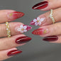 Spring Press On Nails French Fake Nails Medium Almond False Nails With Flower Pearl Designs Acrylic Nail Press Ons Full Cover Glue On Nails Glossy Stick On Nails For Women Manicure 24Pcs