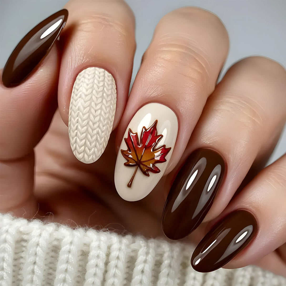 Dark Brown Tortoise Shell Press On Nails, Short Oval Fake Nails 24Pcs