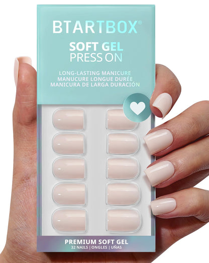 BTArtbox Press On Nails, Short Oval Dark Red Fake Nails, 32Pcs Full Kit