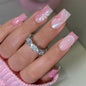24pcs Short Square Press on Nails French Tip Fake Nails White Flower with Star Design Glitter False Nails Luxury Nail Charms Crafts White Stripes Glue on Nails for Women Manicure Tips