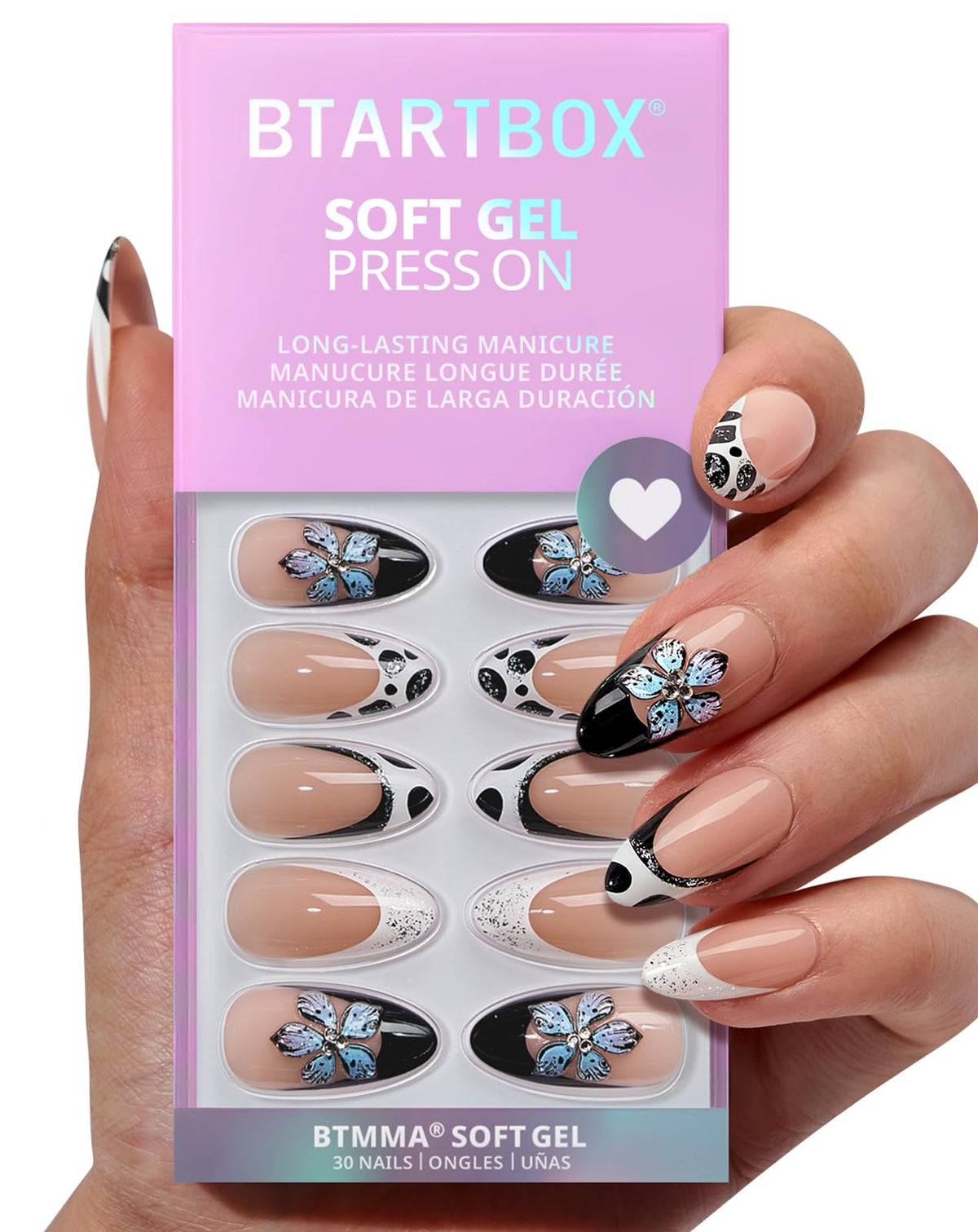 BTArtbox Halloween Press On Nails, French Tip Almond Nails, 32 Pcs Full Kit