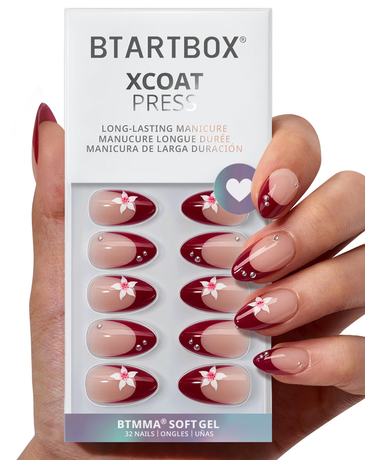 BTArtbox Halloween Press On Nails, French Tip Almond Nails, 32 Pcs Full Kit
