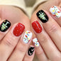 Purple Press On Nails Short Square Black Flowers Line Design Rhinestones