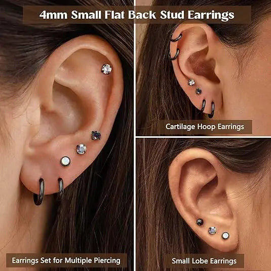 8 Pairs Surgical Steel Earrings for Sensitive Ears Hypoallergenic 20G Stainless Steel Stud Hoop Earrings for Women Men Small Opal Ball CZ Surgical Steel Flat Back Earrings Cartilage Earrings Hoop Stud