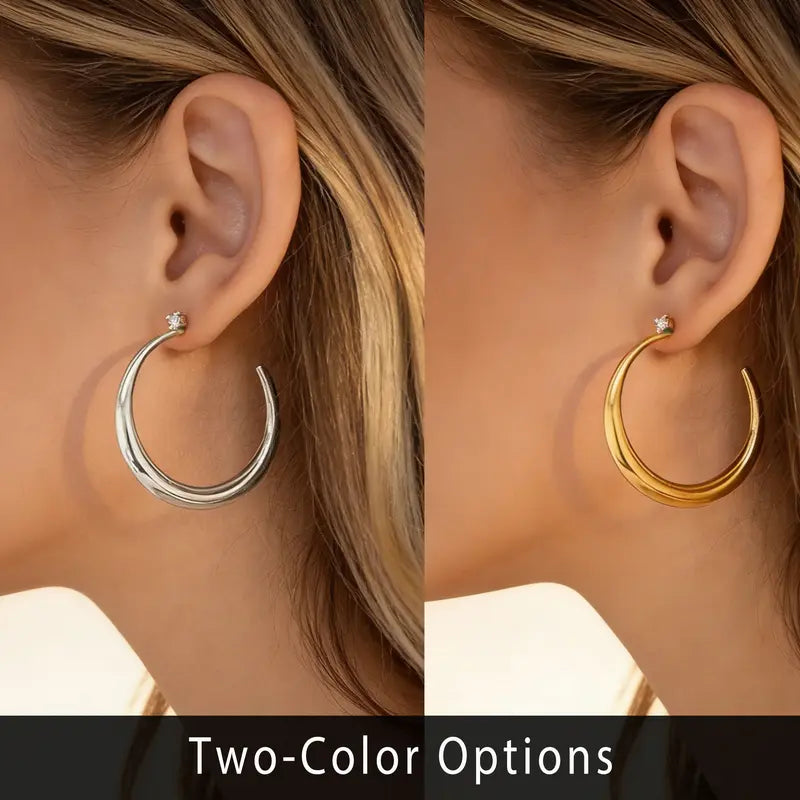 Women's 14K Gold Plated Chunky Hoop Earrings - Native Bold Statement Minimalist, Lightweight Gold Jewelry, Hypoallergenic Fit, Adults' Versatile Daily Accessory to Reach Accessory Goals